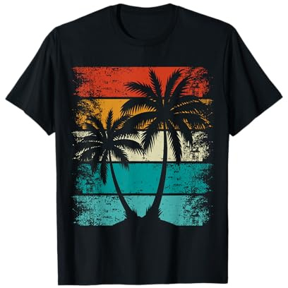 Cooler Sommerurlaub, Retro-Sonnenuntergang Palme T-Shirt