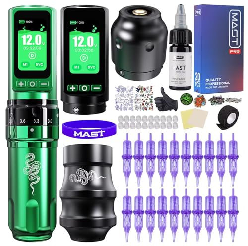 Dragonhawk Tattoo Maschine Set Fold Pro Year of Snake Edition KabelloseTattoo Pen Adjust Stroke Length 2,4-4,2mm, CordlessTattoo Gun von Mcore-C3, 3000mAh mit 2 Akkus & 2 Griffen für Künstler