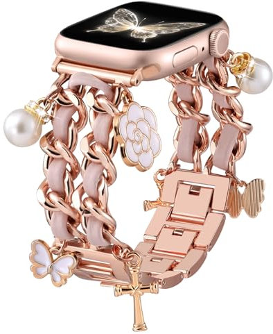 Wepro Bracelet Elégant Compatible avec Apple Watch Bracelets 40mm 38mm 41mm 42mm, Bracelet Réglable en Chaîne avec Accessoires de Remplacement de Luxe pour iWatch Series 10 9 8 7 6 5 4 3 2 1 SE