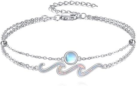 VONALA Moonstone Wave Armbänder S925 Sterling Silber Schichtkette verstellbares Armband für Frauen Sommer Beach Wave Schmuck