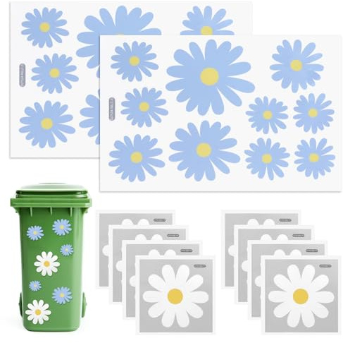 Mülleimer Blumen Aufkleber, 16 Blätter Mülltonnen Aufkleber Blumen Selbstklebend Mülleimer Aufkleber Blumen Wasserdicht Aufkleber für Mülltonnen für Behälter, Kühlschrank, Haus, Wanddekoration