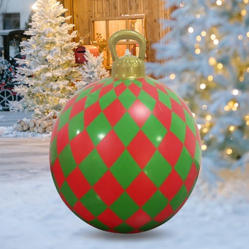 Riesige Weihnachtskugel Aufblasbar, 23 Zoll, rot-grün, wasserdicht, aufblasbare Bälle Riesige Weihnachtskugeln Große Weihnachtskugeln für den Außenbereich, für drinnen und draußen, für Garten (B)