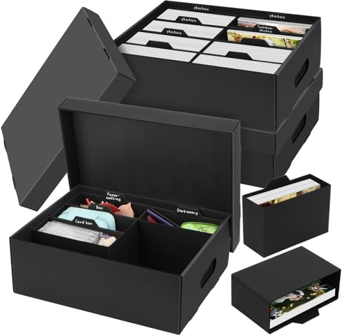 ATPWONZ 3 Stück Fotoaufbewahrungsbox, Fotobox Aufbewahrungsbox mit Deckel für 13x18 cm Fotos, Aufbewahrungsboxen schwarz Fotoalben Foto-Organizer aus Pappe für Handwerk Stempel Foto