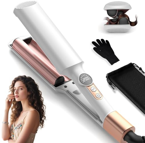 UKLISS Pro Mini Plancha Ondulada Para Cabello [Pantalla LCD 120-210 ℃], Ondulador de Pelo de Sirena Para Ondulaciones, Rizador Ligero de Ondas de Playa, Adecuado Para Principiantes, TamañO de Viaje