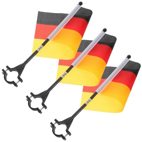 Garneck 3 Stück Pack Deutschland Fahrradfahnen mit Stange Dekorative Fahrradlenkerflaggen Wetterbeständige Werbefahnen für Radfahrer Einfach Montierbare Sicherheitsfahnen
