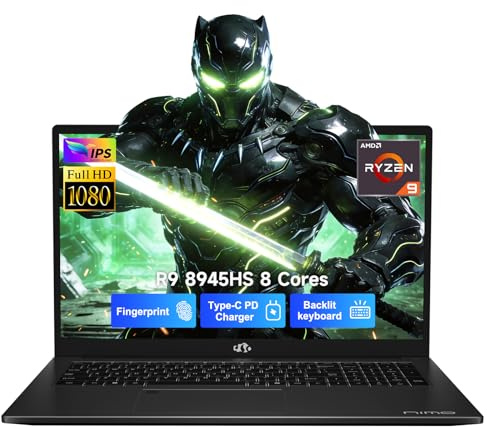 NIMO 17.3 Gaming-Laptop Ryzen 9 8945HS (Beat i9-13900H, Up to 5.2GHz) 32GB RAM, 1TB SSD, Radeon 780M, PD 100W Type-C AI-Enhanced for Copilot VR Ready, Backlit Keyboard, Fingerprint