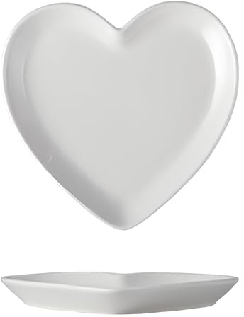 CompadreBol Plato de Cerámica, Plato Blanco en forma de Corazón, Apto para Diversas Ensaladas de Frutas, Postres, Pasta y Carne, Apto para Microondas y Horno
