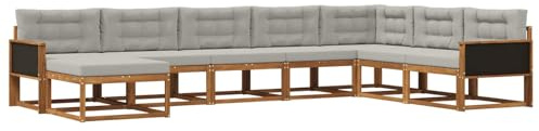 vidaXL Outdoor-Sofagarnitur mit Kissen 8 pcs Natürlich und Hellgrau, Moderne Outdoor-Sofa-Ecke, robuste Gartenmöbel, Akazienholz Sitzgruppe, stylische Lounge im Garten