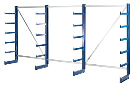 eurokraft | Kragarmregal mit identischer Kragarm-Länge | Regallänge 4050 mm | einseitig | enzianblau