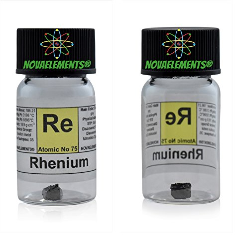 Rhenium Element 75 König, Meister Pure 0,5-0, 7 Gramm 99,99% in Ampoule aus Glas mit Etikett