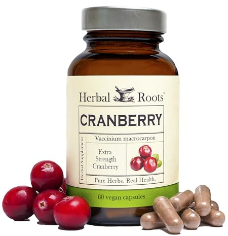 Herbal Roots Maximum Strength Cranberry Pills for Women & Men, Urinary Tract Health, 60 Vegan Capsules