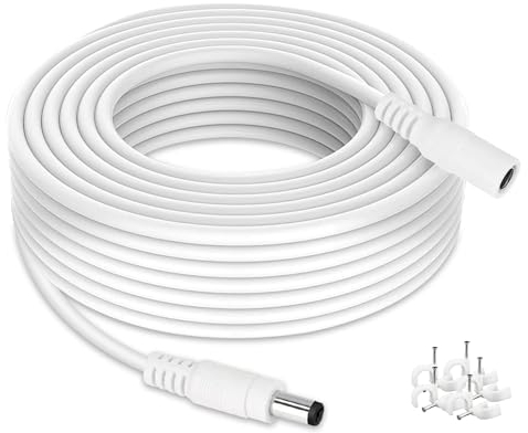 Tonton Power Extension Cable 10M 33Ft 2.1mm x 5.5mm Compatible with 12V DC Adapter Cord for CCTV Security Camera System NVR DVR and Standalone IP Camera(White)