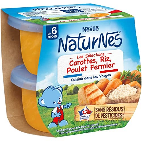 Nestlé Naturnes Les Sélections Petits Pots Bébé Carottes, Riz, Poulet Fermier - Dès 6 mois - 2x200g