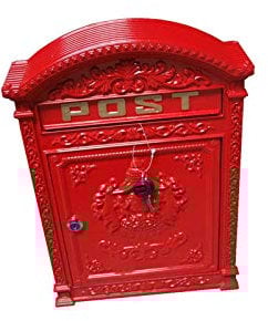 Cast Metal Post Box/Mail Box Wall Mounted Traditional Style - Red