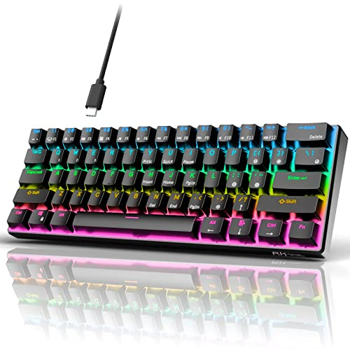 RK ROYAL KLUDGE RK61 Teclado mecánico para juegos con cable 60% programable QMK/VIA RGB retroiluminado, 61 teclas, ultracompacto, intercambiable en caliente, interruptor azul, negro