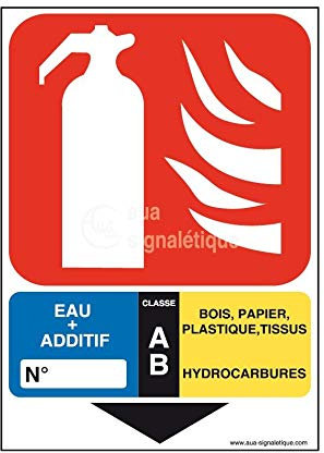 AUA SIGNALETIQUE - Panneau Extincteur Classe Eau AB - 150x105 mm, Vinyl adhésif