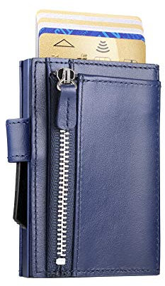 ÖGON Smart Wallets Portefeuille Automatique en Aluminium et Cuir, avec Poche pour pièces, Protection RFID Contre la fraude et la démagnétisation, Porte-Cartes Compact, modèle Cascade for Coins