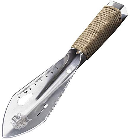 Edelstahl-Garten-Schaufel-Spaten, Multi Tool Striegel mit Sägezahn Imbusschlüssel Lineal Graben Kelle Messer Speer Gartenbonsai,Silber
