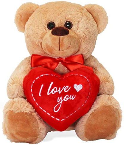 matches21 Teddybär mit Herz/Herzteddy I Love You Hellbraun/beige 25 cm Kuscheltier Schmusetier - Geschenkidee Freundin Klassiker