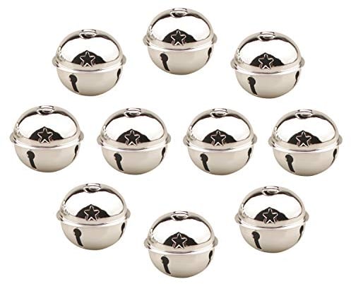 HUASUN Christmas Bells 10Pcs 5cm Jingle Bells Colorful Craft Bells Five-point Star Big Christmas Bells for Christmas Party Christmas Tree Decoration DIY Wreath Holiday Decorations (Silver)