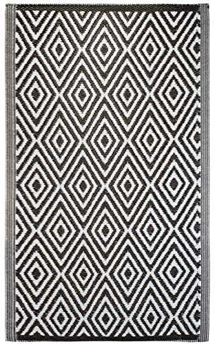 Brandsseller Outdoor Teppich ca.120x180 cm – Wetterfest & Schimmelresistent – In- & Outdoor Teppich für Garten, Balkon, Terrasse, Camping – Pflegeleicht & Robust Weiß/Schwarz