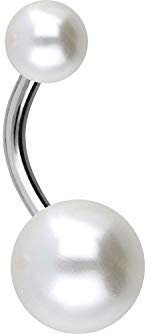 PIERCINGLINE Titan Bauchnabelpiercing SYNTH. PERLEN Banane Bananabell Silberfarben 6 mm