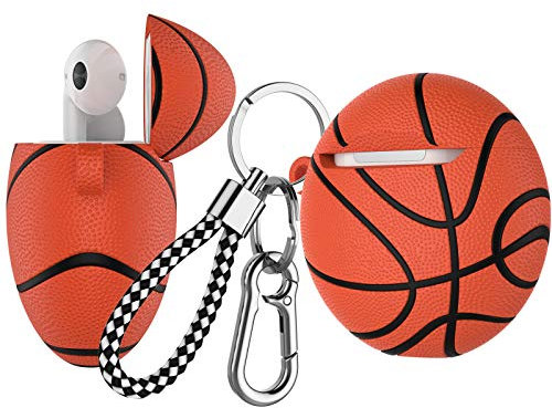 Tekcoo AirPods-Hülle, [stoßdämpfend] Zubehör-Hülle kompatibel mit Apple Airpods 1 & AirPods 2 Niedlich Mode Weiche schützende PVC Silikon Gummi Muster Haut & Schlüsselanhänger Lanyard [Basketball]