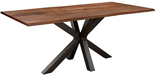 SAM Baumkantentisch 240 x 100 cm Spyro, Akazienholz nussbaumfarben & massiv, Esszimmertisch mit mattschwarzem Spider-Metallgestell, Platte 26 mm