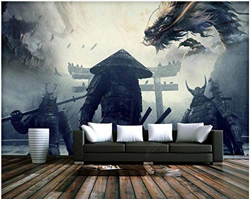 Papier peint photo 3D mural personnalisé dessiné à la main japonais samouraï encre Dragon décor à la maison salon papier peint pour 3D 350 cm (L) × 245 cm (H)
