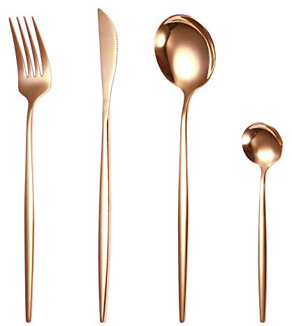 FaCaiTao Besteck Set 6 Person,Edelstahl Portugiesischer Messer Gabel Löffel Kaffee Löffel Vier-teilig Set Western Food Row Knife Gabel Hotel Geschirr Set-C 16pcs.