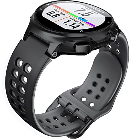 NotoCity Ersatzarmband für Garmin Forerunner 735XT Armband, Kompatibel Garmin Forerunner 235/230/ 620/630 Approach S6 Sport Weiches Silikon Uhrenarmband, Water Proof, Männer Frauen, Schwarz-grau
