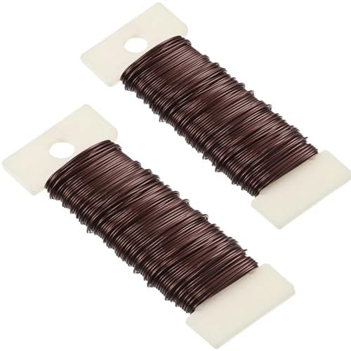 2 Pack Floristry Brown Garden Floral Wire, 22 Gauge, Flexible Paddle Wire for Xmas Wreath Making, Craft, Flower Arrangements