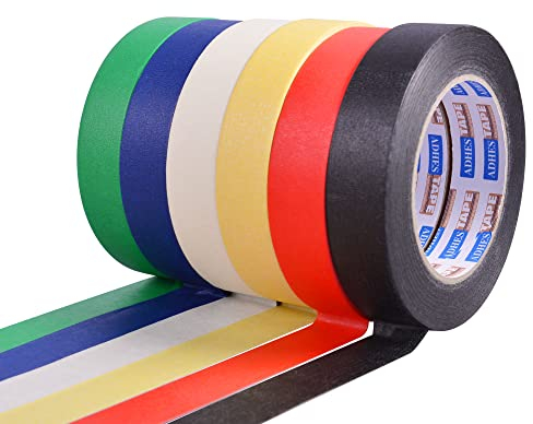 ADHES Juego De 6 Rollos De Cinta Adhesiva De Colores, Cinta De Carrocero Colores Cinta De Pintor, Cinta De Enmascarar Para Manualidades, Codificación De Color, Decoración, 1Inchx55Yds(25mmx50m)