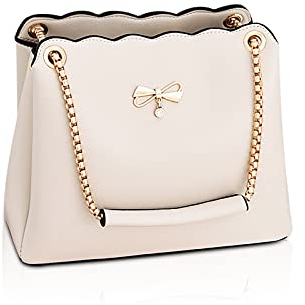 NICOLE & DORIS Tasche Frauen Klein Umhängetasche Damen Handtaschen Elegante Crossbody Bag Damen Handytasche PU Leder Schultertasche mit Kette Nicht-Gerade Weiss