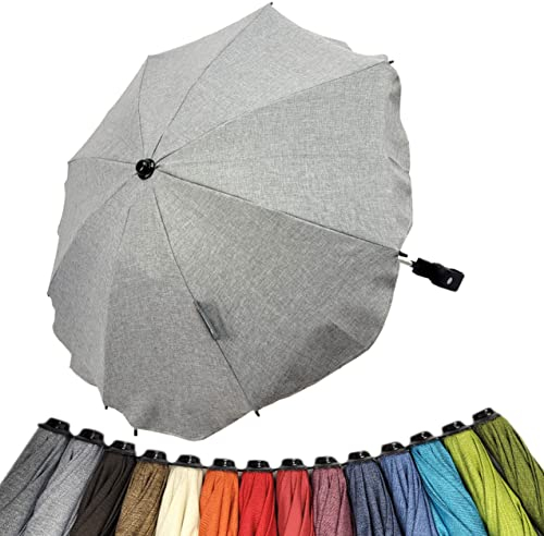 BambiniWelt by Rafael K. Universal Sonnenschirm Sonnenschutz für Kinderwagen & Buggy UV Schutz 50+ mit Universalhalterung für Rund- und Ovalrohre verstellbar (meliert hellgrau)