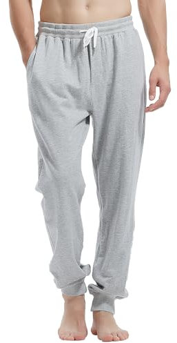 Amy Coulee Pantalon de Jogging pour Homme en Coton avec Poches, Pantalon de Loisirs de Fitness avec Cordon de Serrage, Gris, L