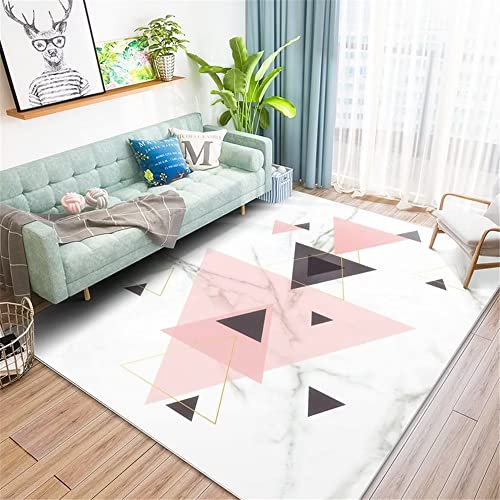 Fleckerlteppich Rosa Area Rugs Anti Teppich rutsch Salonteppich Rosa Dreieck Minimalistisches Muster Teppich Büro Waschbar 200X250CM bettvorleger Schlafzimmer rutschfest Anti Teppich rutsch