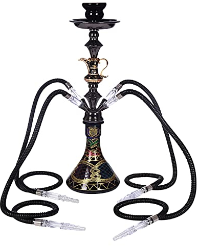 ZYFC Juego de Cachimba de 2 o 4 Mangueras, Shisha de Cachimba de Vidrio de 21 Pulgadas con Base de Jarrón de Vidrio Estable, Tazón de Cerámica y Cenicero de Pinzas para Carbón, Sin BPA, Regalo Listo