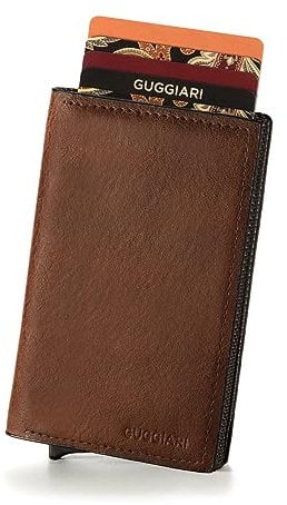 GUGGIARI® Porte Carte - Porte Carte Bancaire avec Poche pour Monnaie et Poche à Rabat avec Fermeture Magnétique - Portefeuilles Pop-up avec Blocage RFID - Porte Cartes Mince - Leather Brown