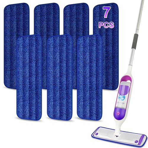 7 Pack Reusable Mop Pads for Spray Mop- MEXERRIS Spray Mop Pads Refills Microfiber Mop Pads Machine Washable Hard Wood Floor Pads Compatible with 13''-15'' Spray Floor Mop