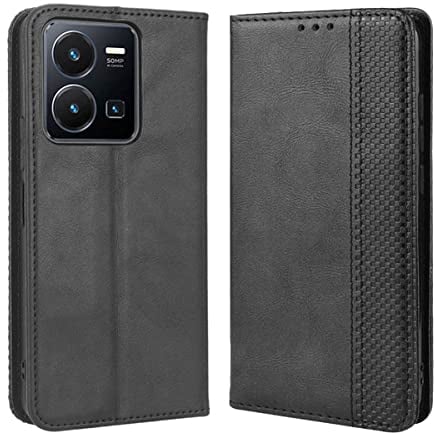 MOJIA Hülle Flip Case für VIVO Y35 / Y22 / Y22s, PU Dünne Magnetische Klapphülle Handyhülle Schutzhülle mit Kartenfach und Standfunktion. Schwarz