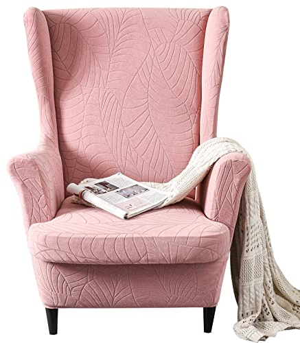 GKXLH Wingback Chair Covers 2-teiliges Set – 2-in-1-Design, Sesselbezüge, solide, weiche Rückenlehnenstuhlbezug, dehnbar, Ohrensessel-Schonbezug, Möbelschutz für Wohnzimmer, Schlafzimmer, Hotel (Rosa)
