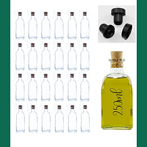 ESENCIA ANDALUSI Botellas Vidrio vacías de 250 ml Botella de Vino Botella de Licor Botella de Aceite Botella de vinagre de Cristal, 0,25 litros, Botella Corcho (5 Botellas Vacías)