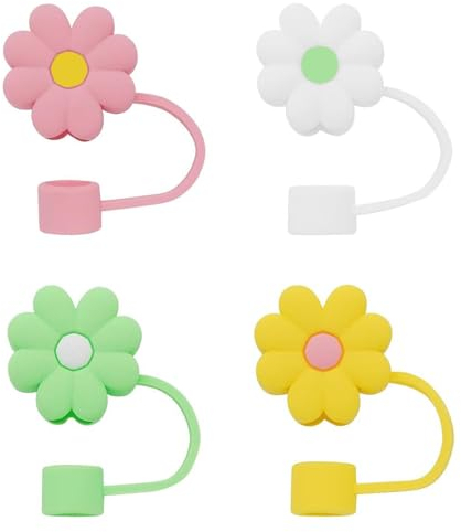 WANGCL 4 Stück Strohhalm Abdeckung Blumen Wiederverwendbar Staubdichte Strohhalm Verschluss für 6-8mm Strohhalme