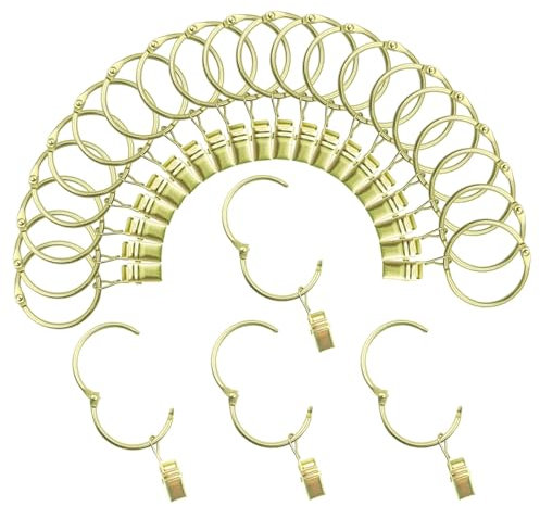 Öffnende Vorhangringe mit Clips, 3,8 cm Innendurchmesser, 24 Stück, rostfreie Metall-Kleiderbügel, dekorative Vorhänge, Vintage-Gold TXZWJZ