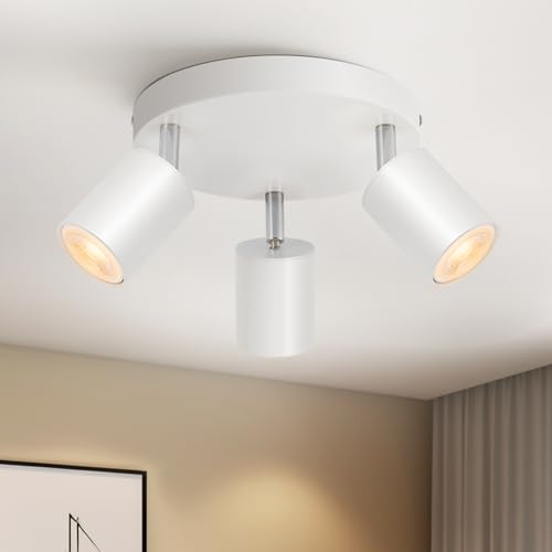 Schiele Deckenstrahler 3 Flammig Rund, GU10 Deckenleuchte Strahler Schwenkbar, Weiß Deckenlampe Spotleuchte Drehbar Deckenspots für Küche, Schlafzimmer, Wohnzimmer, Flur, Ohne Leuchtmittel