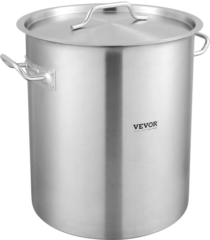 VEVOR Stainless Steel Stockpot, 39.7L Large Cooking Pots, Cookware Sauce Pot with Strainer, Lid, and Handle, Heavy Duty Commercial Grade Stock Pot, Sanding Treatment, for Large Groups Events Silver