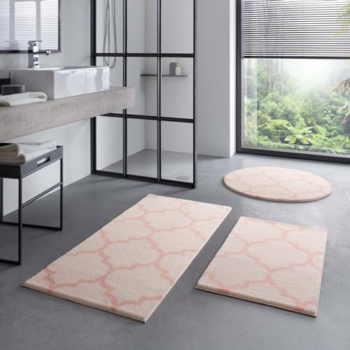 Taracarpet Badematte Badteppich für das Badezimmer waschbar in der Waschmachine Florentiner Muster Creme Rosa 060x120 cm