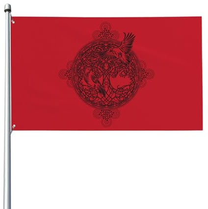 NIBABAEU Dekorative Hausflagge, Hofbanner, Vintage, skandinavischer Wikinger-Raben-Runen-Druck, Garten, Hof, Rasen-Dekoration, 120 x 180 cm