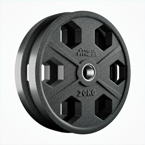 EXTREME FITNESS Rubber Olympic Weight Plate Sets 2 Barbell - Grip Handles for Strength Training and Weightlifting - 1.25 to 25kg Pairs (20KG x 2)